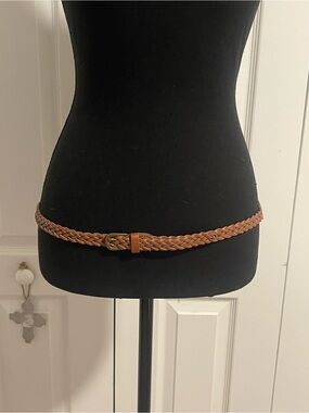 Braided Leather Waist Belt - Tan